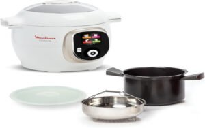 Lire la suite à propos de l’article Moulinex Cookeo+ Multicuiseur intelligent haute pression, 6 L, 150 recettes intégrées, Sans surveillance, Ecran intuitif, Guide de cuisson pas à pas, Application dédiée, Blanc CE85CA10